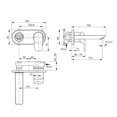ORNAMENT BATERIE LAVOAR PERETE CERAFLEX, PIPA 172 MM (PENTRU A5948NU)